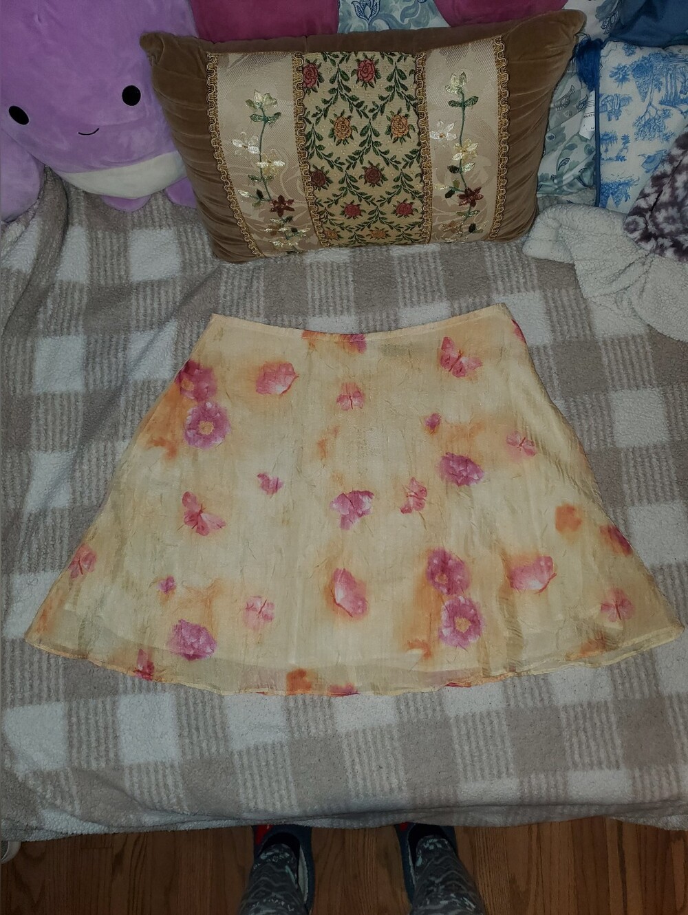 Vintage We Too Sportswear Y2K Pink Floral Butterfly Butter Yellow Mini Skirt - Picture 2 of 12